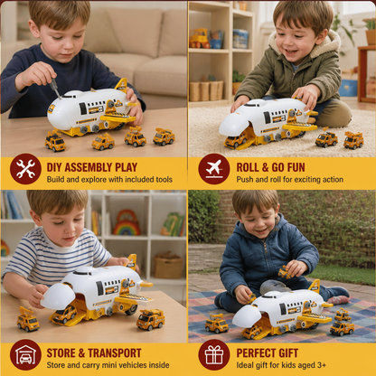 DIY Airplane Transport Truck Playset with Construction Vehicles
