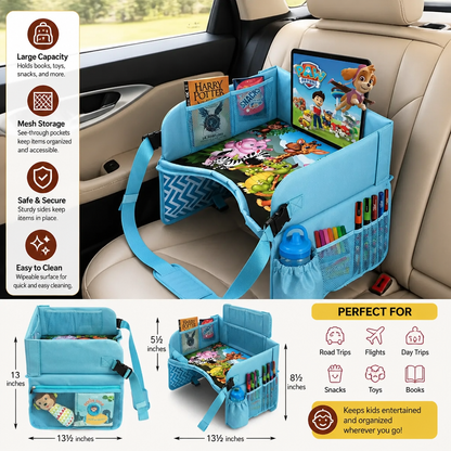 Kids Car Travel Tray with Storage Pockets and Activity Surface