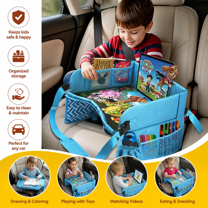 Kids Car Travel Tray with Storage Pockets and Activity Surface