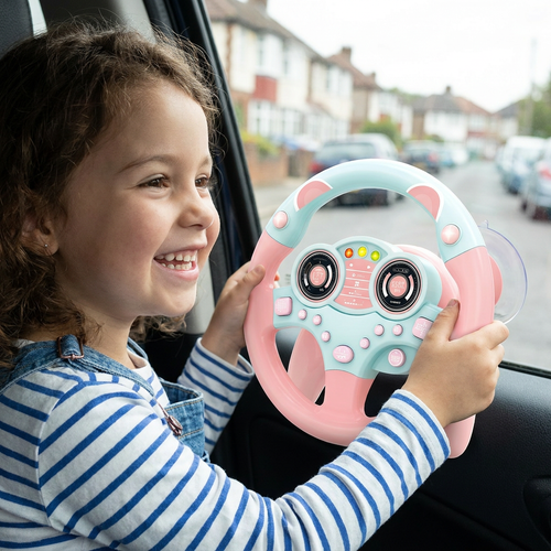 Kids Copilot Steering Wheel Toy with Suction Cup Lights and Sounds