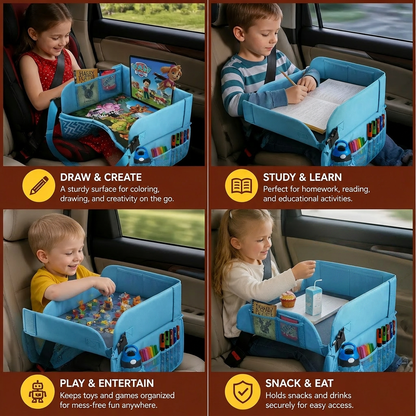 Kids Car Travel Tray with Storage Pockets and Activity Surface