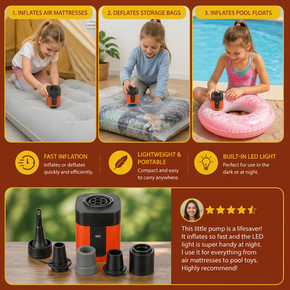 Portable Mini Air Pump with LED Light – Fast Inflate & Deflate