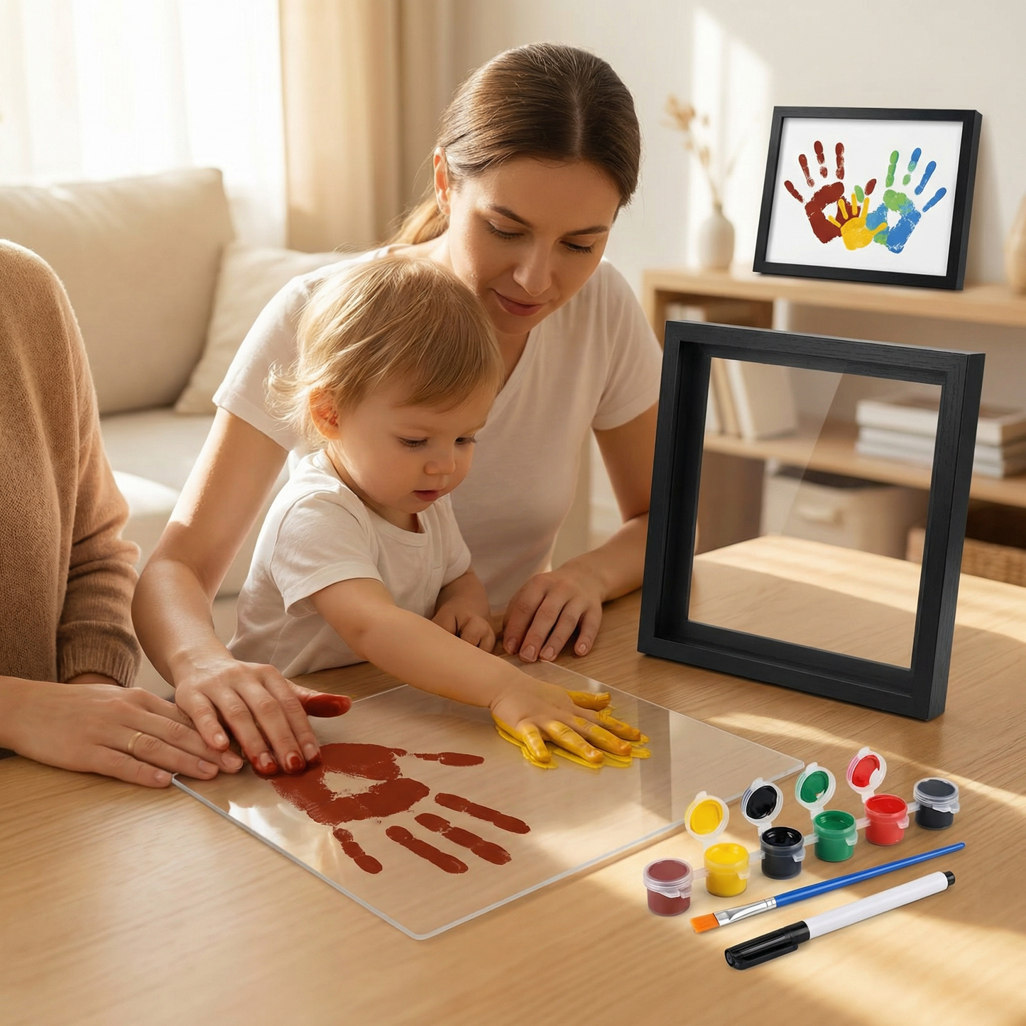 DIY Wooden Handprint Photo Frame Kit – Family Keepsake Set with Paints