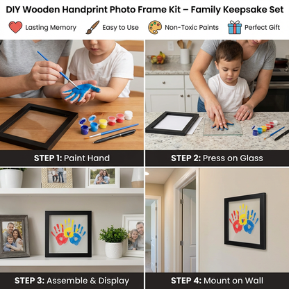 DIY Wooden Handprint Photo Frame Kit – Family Keepsake Set with Paints