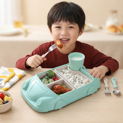 Kids Car-Shaped Bento Lunch Box – Fun Compartment Food Tray with Cup
