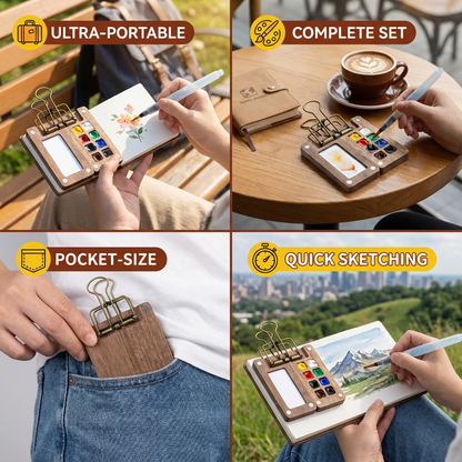 Mini Travel Watercolor Palette – Pocket Artist Paint Set with Compact Wooden Case