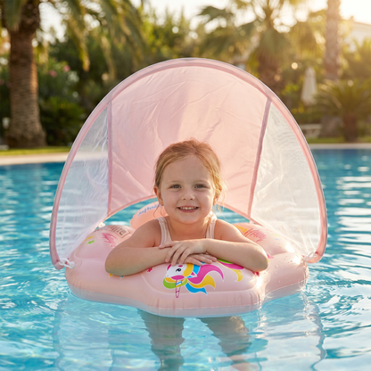 Baby Swim Float with Sun Canopy – Inflatable Infant Swimming Ring for Safe Water Fun