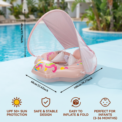 Baby Swim Float with Sun Canopy – Inflatable Infant Swimming Ring for Safe Water Fun
