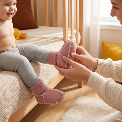Lined baby winter sock shoes in suede look