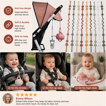 Silicone Baby Clip with Anti-Loss Protection – for Pacifiers & Toys (5 Pieces)