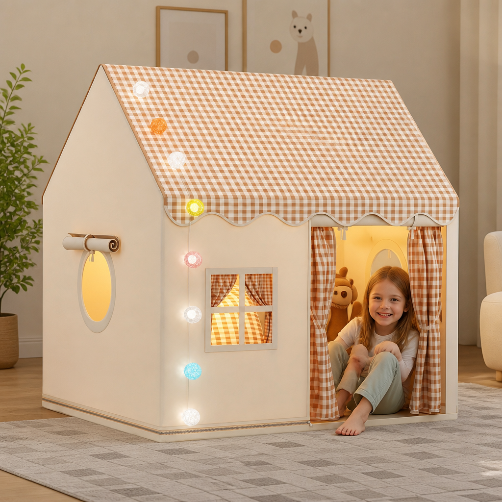 Kids Play House Tent with Checkered Roof