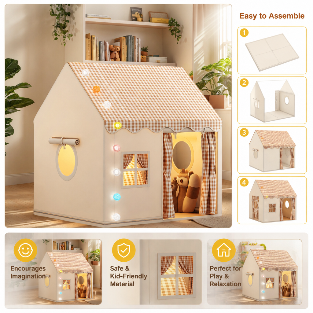 Kids Play House Tent with Checkered Roof