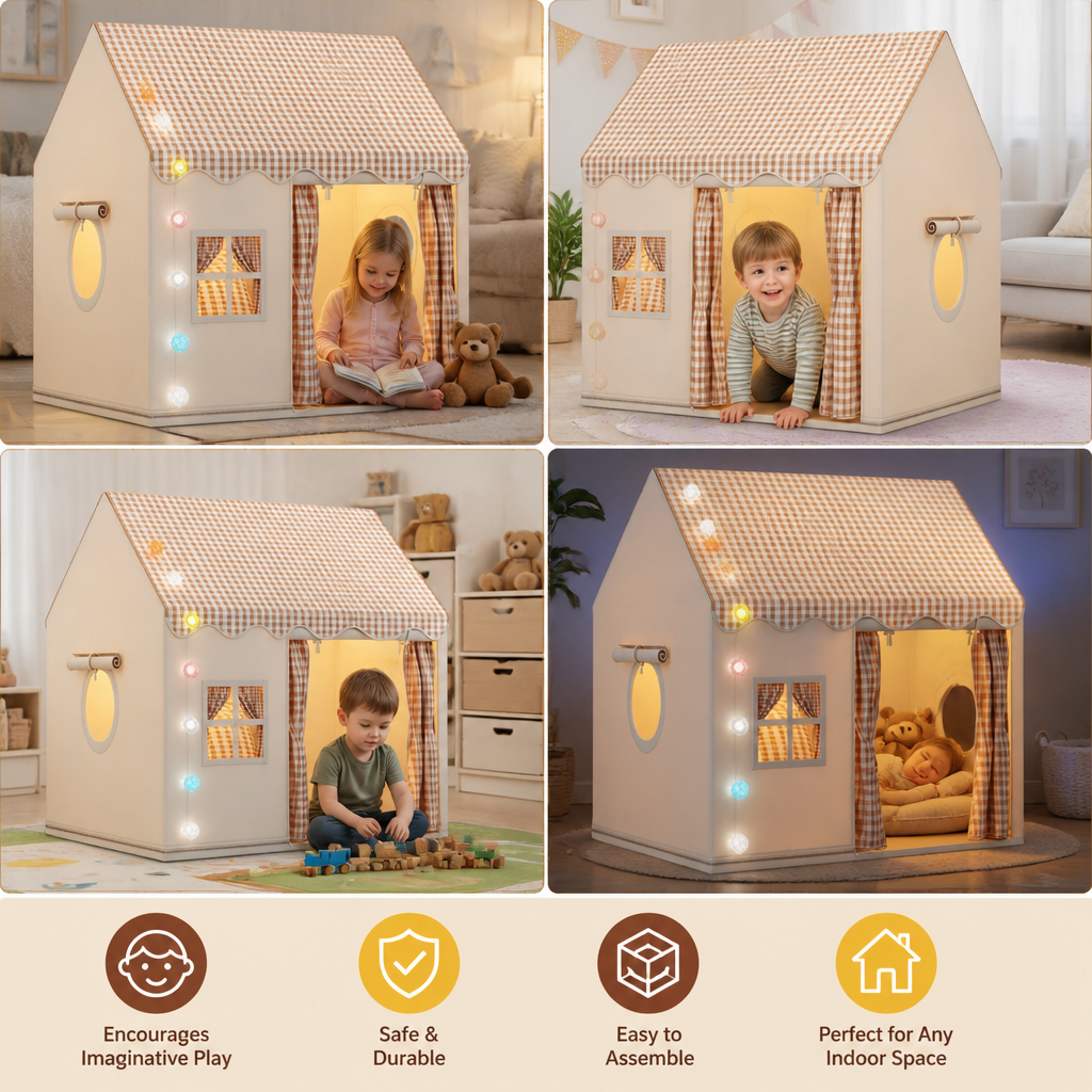 Kids Play House Tent with Checkered Roof