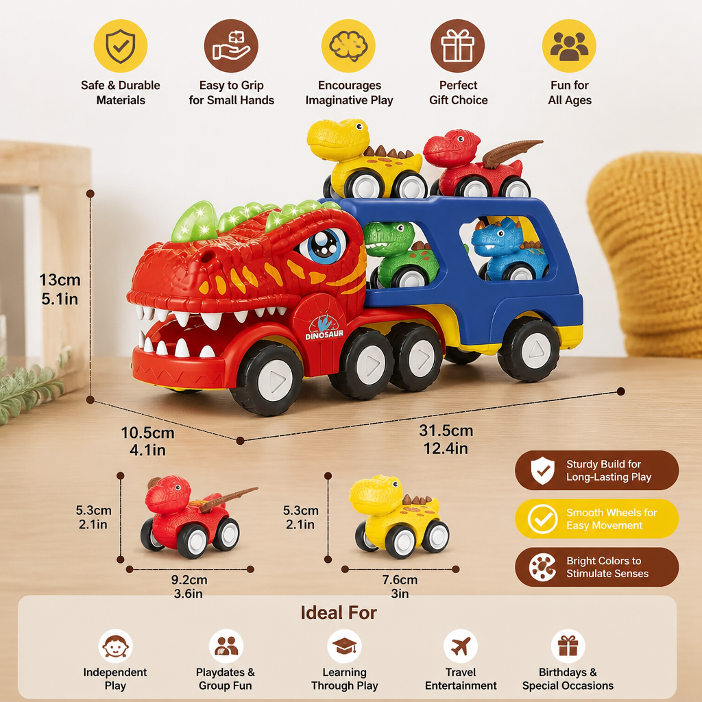 Dinosaur Transport Truck Toy Set with Mini Dino Cars