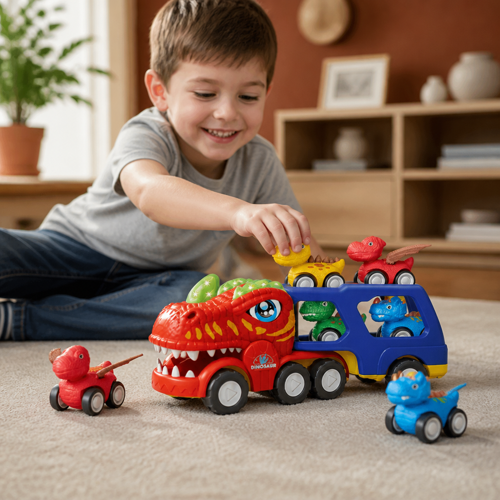 Dinosaur Transport Truck Toy Set with Mini Dino Cars
