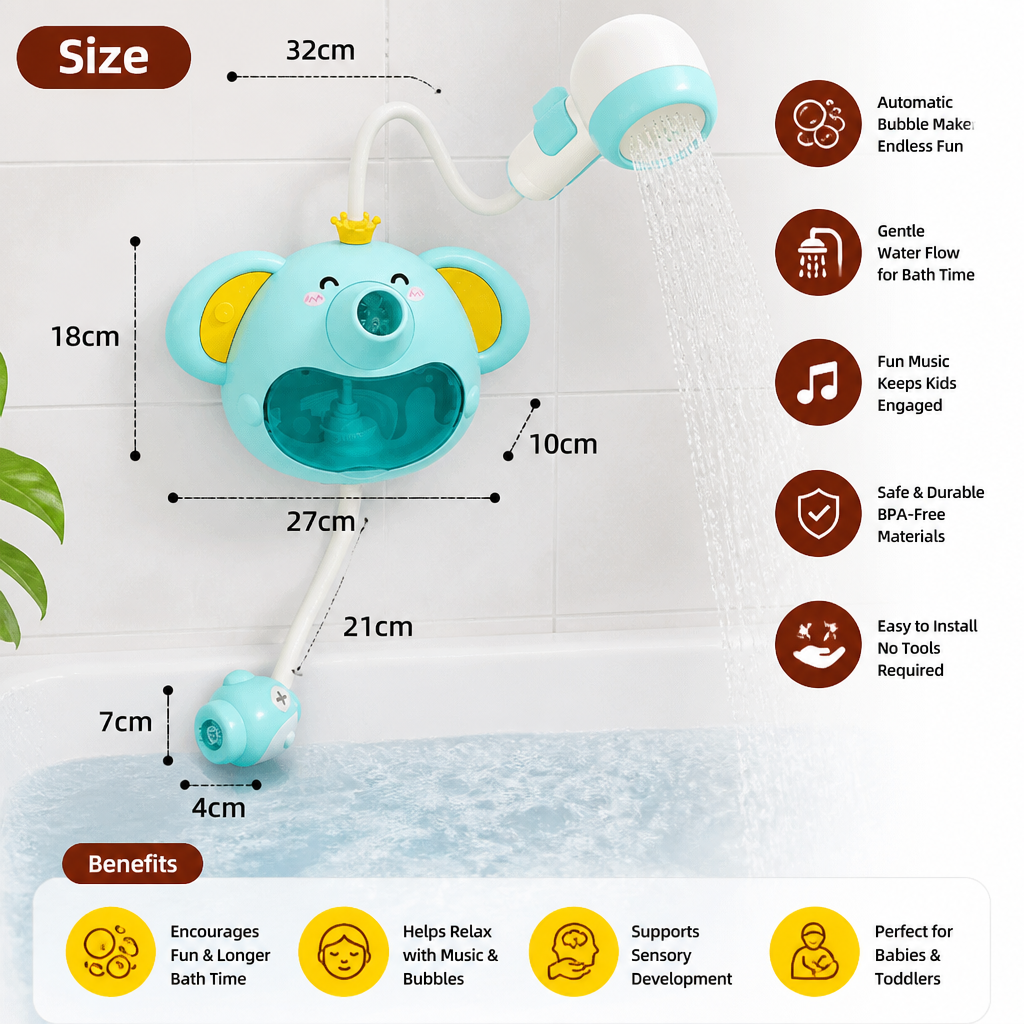 Musical Elephant Bubble Bath Toy with Shower Head