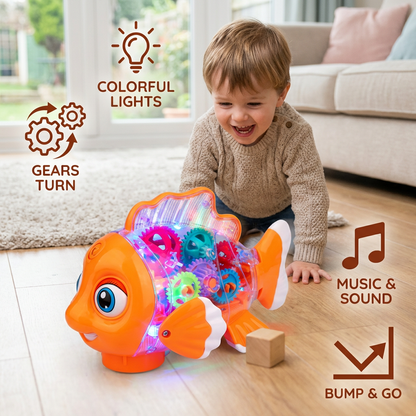 Light-Up Gear Fish Toy for Kids – Transparent Moving Gears with Music & Motion