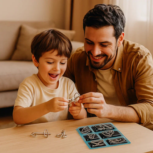 Metal Puzzle Ring Set ⎜ Brain Teaser Logic Game for Kids and Adults with Multiple Unlocking Challenges
