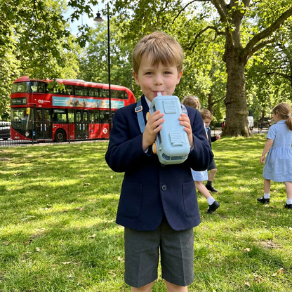 Kids Bus Shaped Water Bottle with Straw and Adjustable Strap