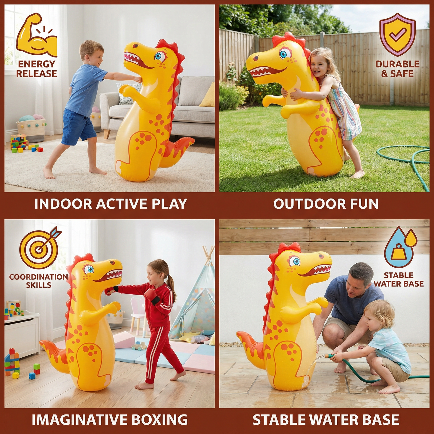 Kids Inflatable Punching Bag – Animal Design with Water-Filled Base