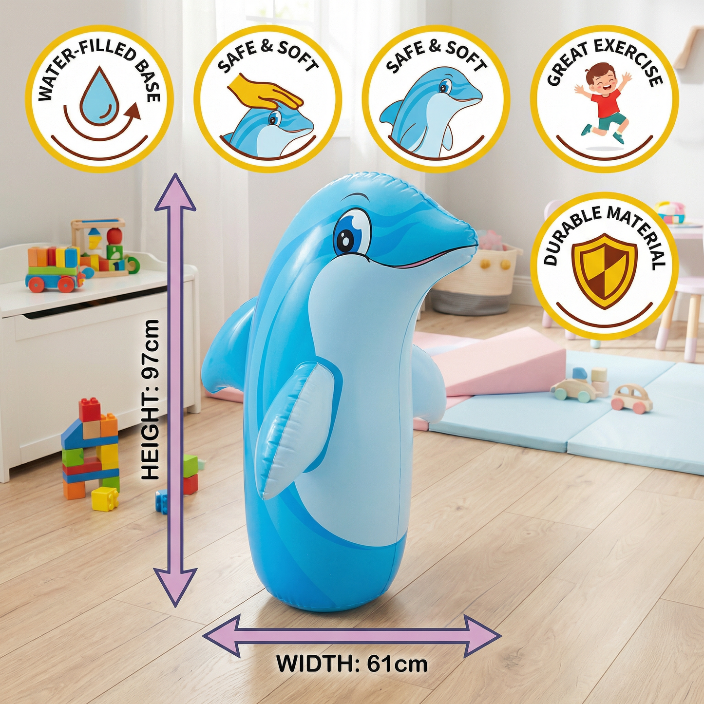 Kids Inflatable Punching Bag – Animal Design with Water-Filled Base